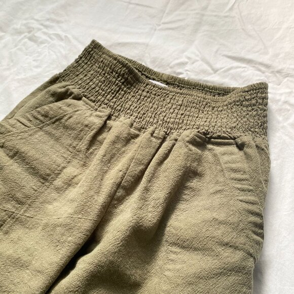 Emme Mama Transitional Maternity Smocked Linen Pant Women's XS Olive Green - Picture 6 of 16